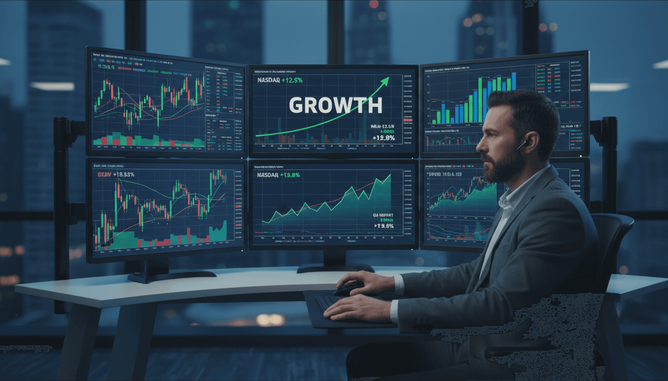 Trader analyzing market data and financial trends on computer screens